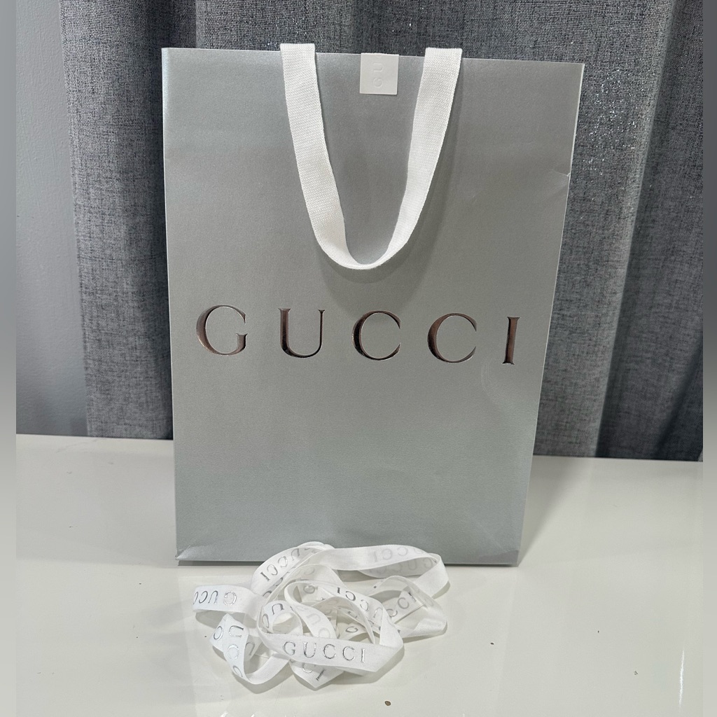 Authentic Gucci Gray Empty Paper Bag With Ribbon